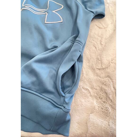 Under Armour Hoodie Loose ColdGear Women's Sz S Fleece Lined Light Blue Big Logo - Picture 8 of 11